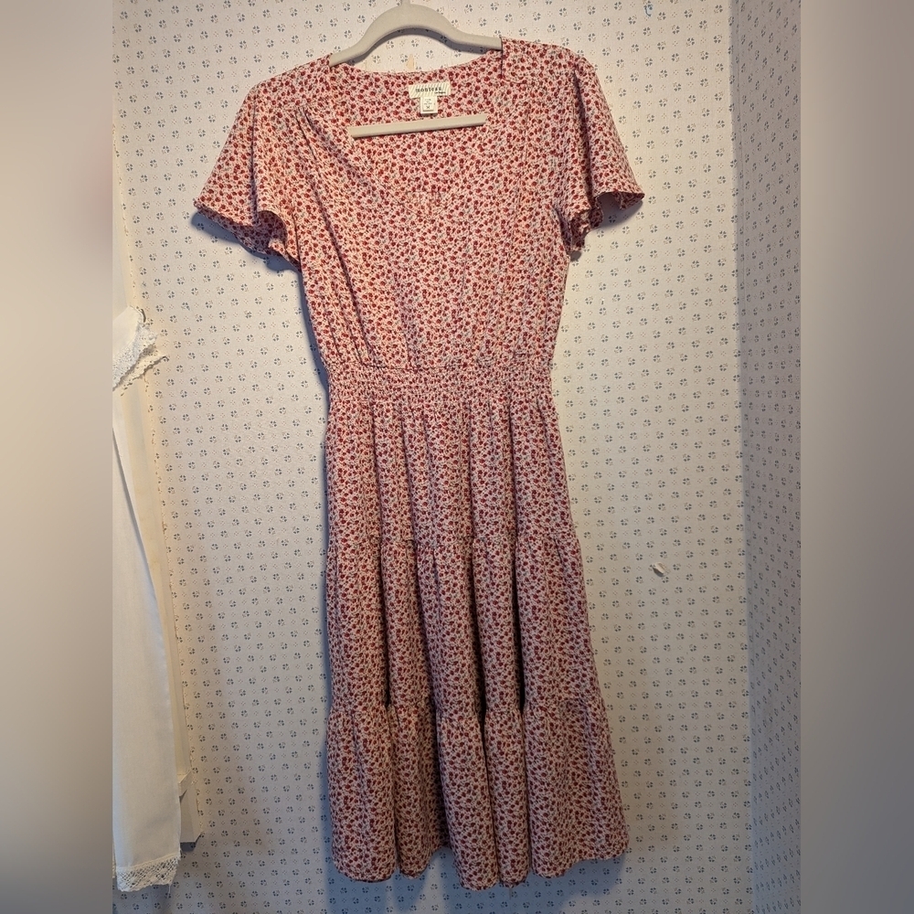 Monteau Los Angeles Dress floral prairie country chic peasant Red Holidays M